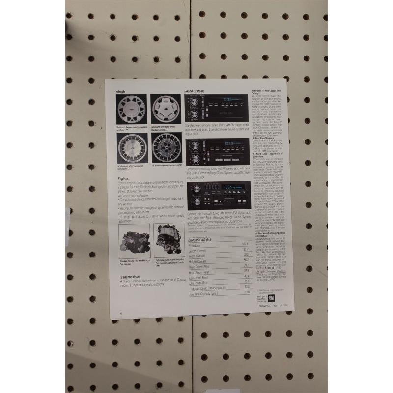 1989 Chevrolet Corsica Brochure  5 Pages