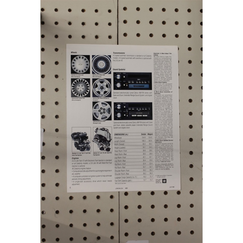 1989 Chevrolet Celebrity Brochure  5 Pages