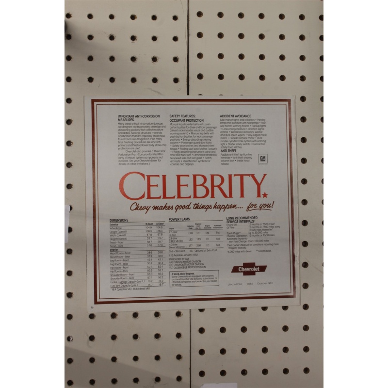 1982 Chevrolet Celebrity Brochure  15 Pages