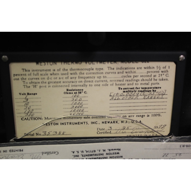 WESTON INSTRUMENT MODEL 622 THERMO VOLT METER VOLTMETER