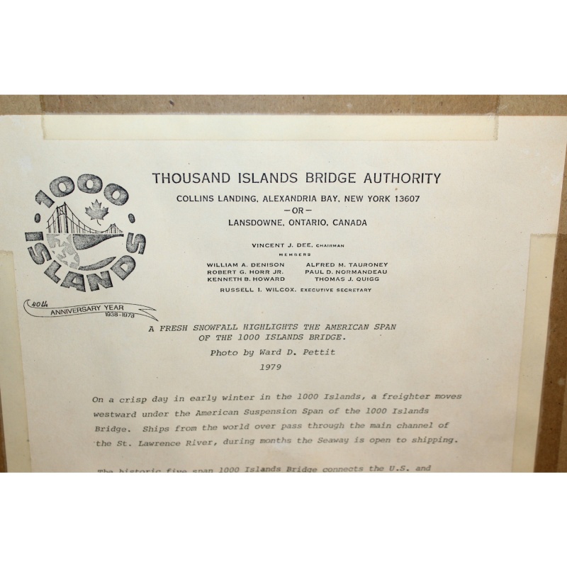 20.5 x 15 Print board Framed 1000 ISLANDS BRIDGE 1979