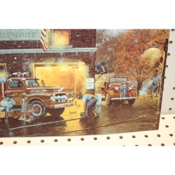 17.5 x 12.5 picture on tin VILLAGE FIRE HOUSE