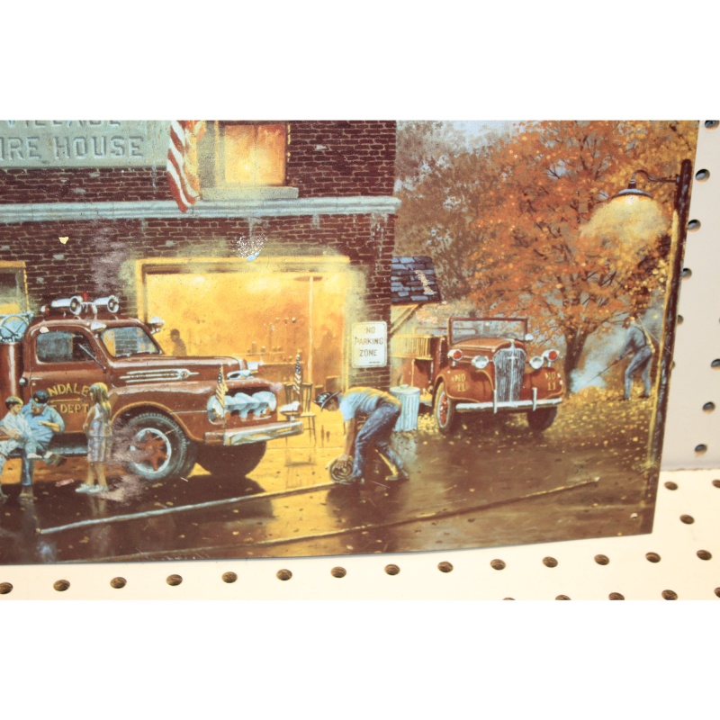 17.5 x 12.5 picture on tin VILLAGE FIRE HOUSE