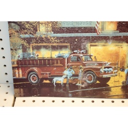 17.5 x 12.5 picture on tin VILLAGE FIRE HOUSE
