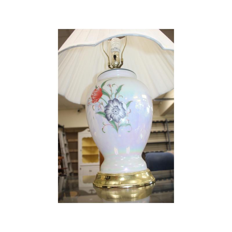 24" Tall Lamp - Floral pattern porcelain with gold accent and shade