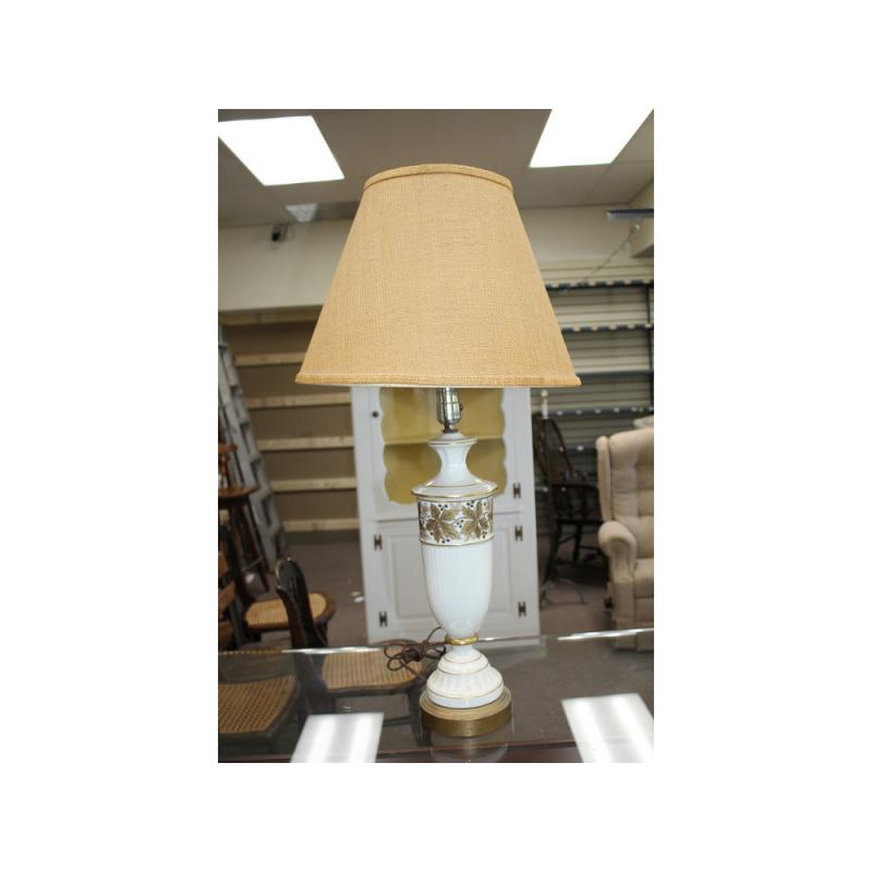 31" Tall Lamp - Extraordinary porcelain base, gold floral and trim, w/ shade