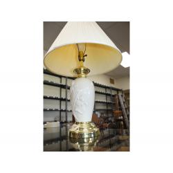 28" Tall Lamp - White porcelain  base with floral design and brass accent