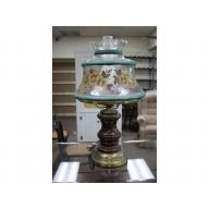 24" Tall Lamp Extraordinary handpainted glass shade atop a wooden base & chimney