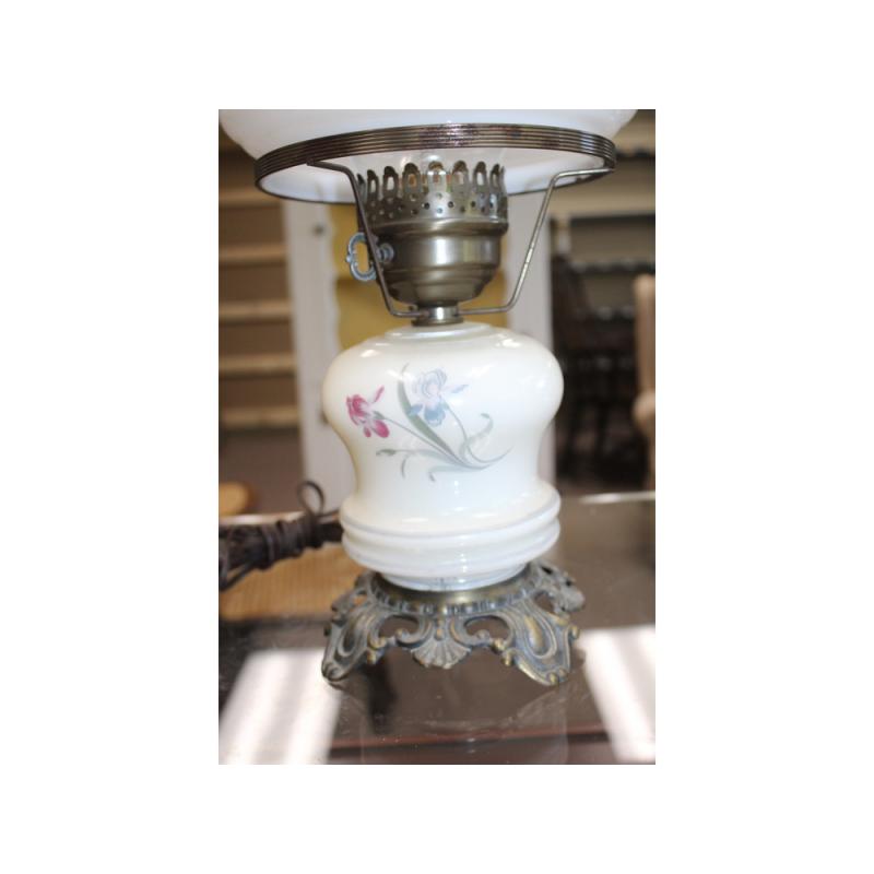 19" Tall Lamp - Vintage hurricane lamp with painted base and shade