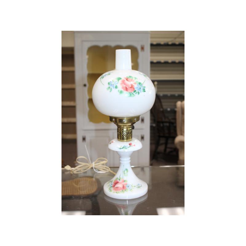 16" Tall Lamp - Vintage milk glass and brass painted base and shade