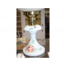 16" Tall Lamp - Vintage milk glass and brass painted base and shade
