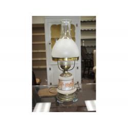 21" Tall Lamp - Very unusual glass and brass base with chimney shade