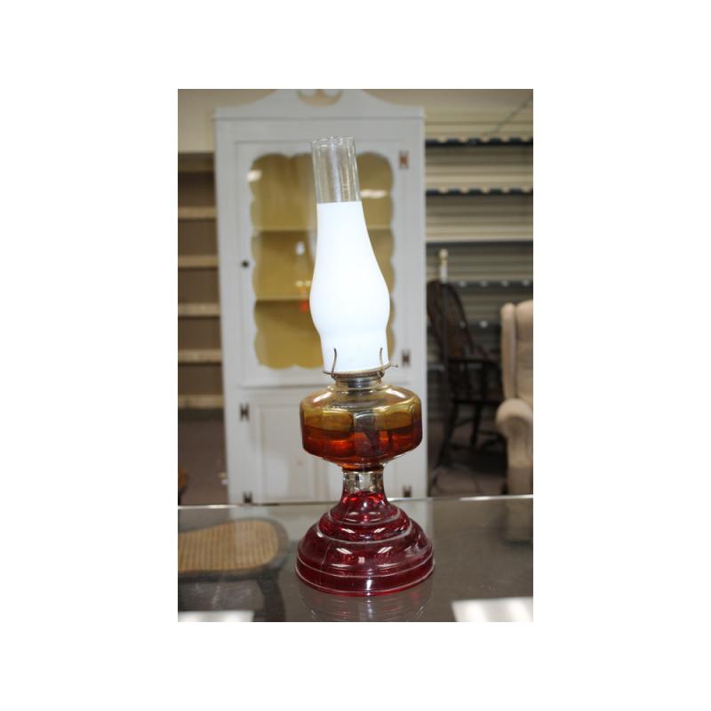 19.5" Tall Lamp - Ruby & Clear Glass Kerosene Lamp Vintage oil Lighting