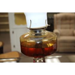 19.5" Tall Lamp - Ruby & Clear Glass Kerosene Lamp Vintage oil Lighting