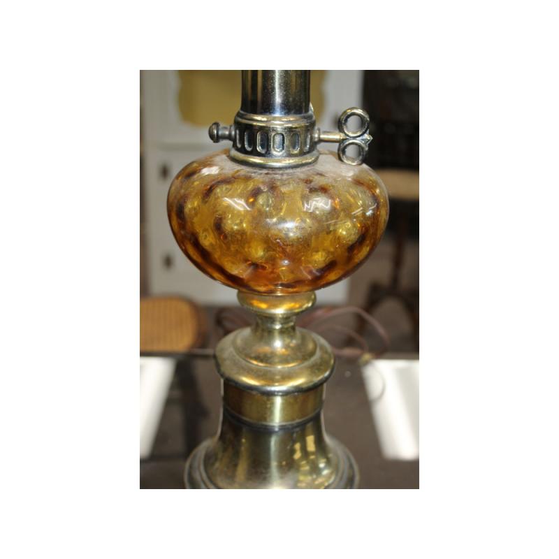 30" Tall Lamp - Vintage amber glass and brass oil lamp style
