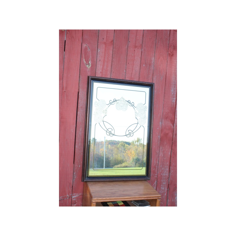 27.5" x 40" Decorative Mirror with Design on the Mirror