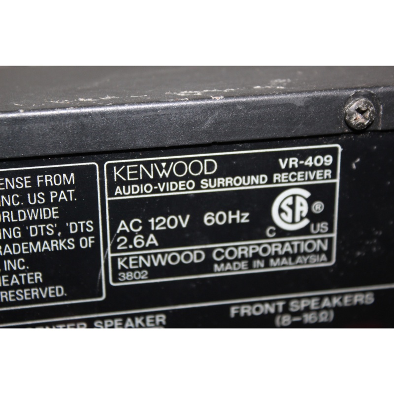Kenwood VR-409 AV Surround Receiver 6 chan Input S Video No Remote Missing Knob