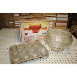 Punch Bowl Set Glassware by Jeanette 26 Piece Fruit Design Clear Glass 8.5 Qt.