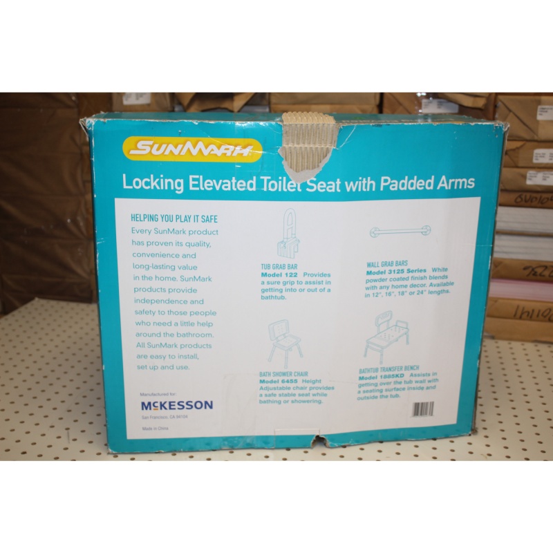 SunMark / McKesson Locking Elevated Toilet Seat, Removable Padded Arms 5" Height