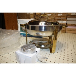 Update International DC-4/GB Stainless Steel Gold-Accented Chafer, Round 4-Quart