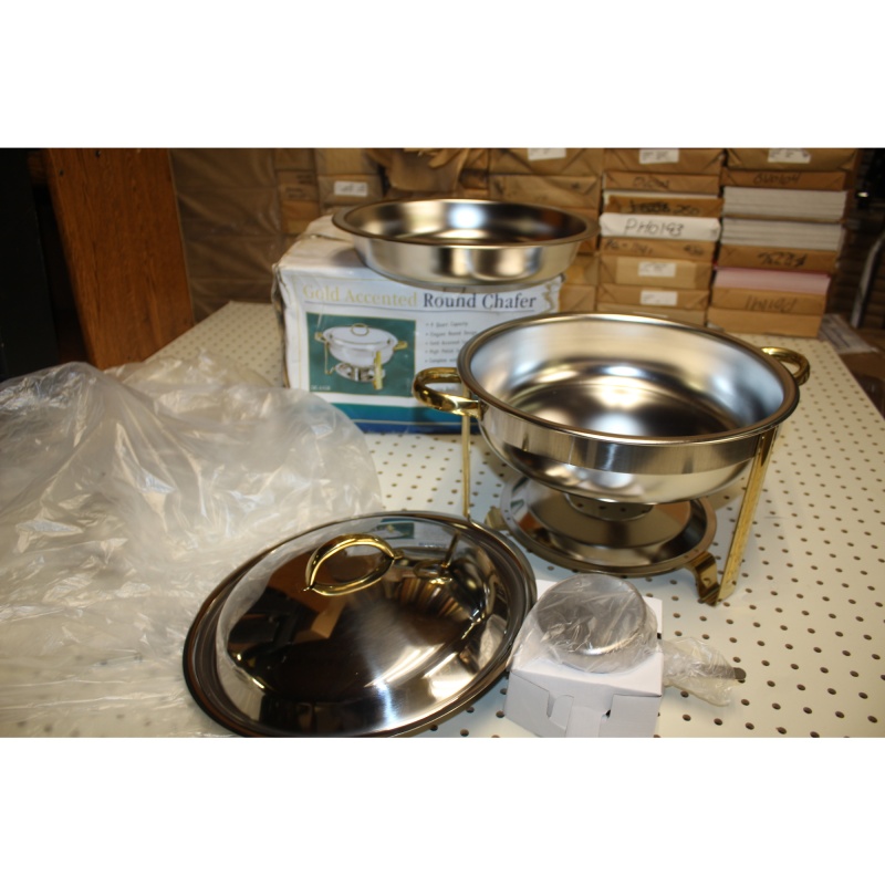 Update International DC-4/GB Stainless Steel Gold-Accented Chafer, Round 4-Quart