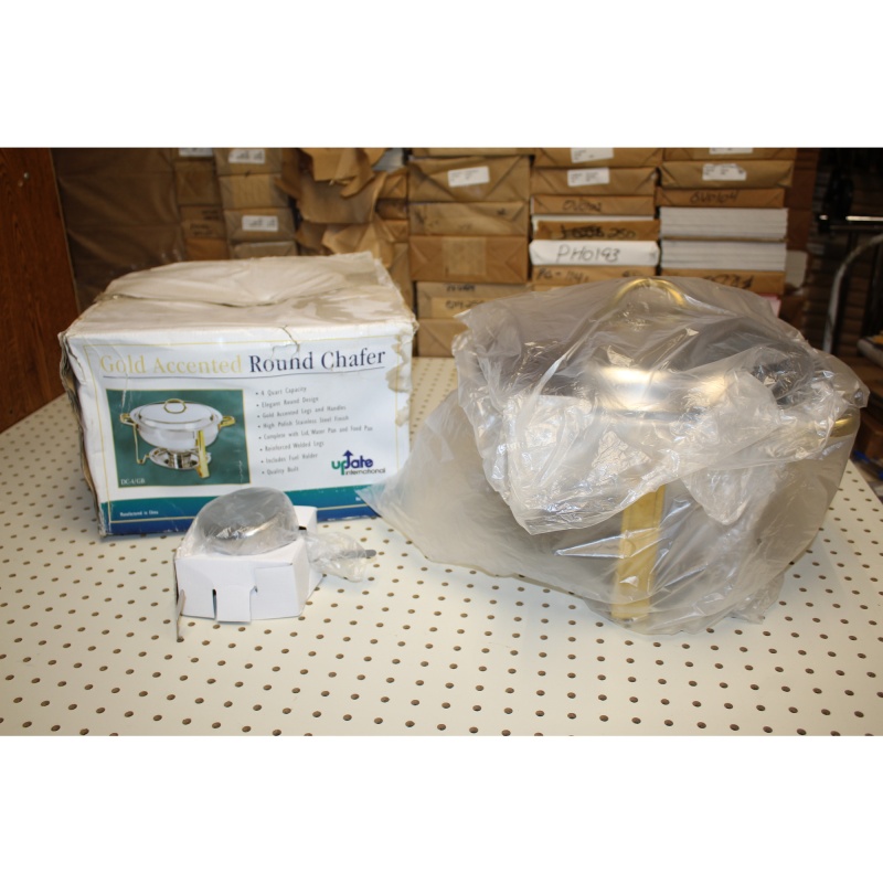 Update International DC-4/GB Stainless Steel Gold-Accented Chafer, Round 4-Quart