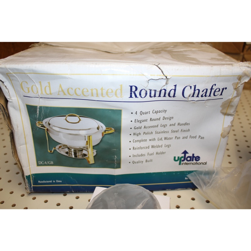 Update International DC-4/GB Stainless Steel Gold-Accented Chafer, Round 4-Quart