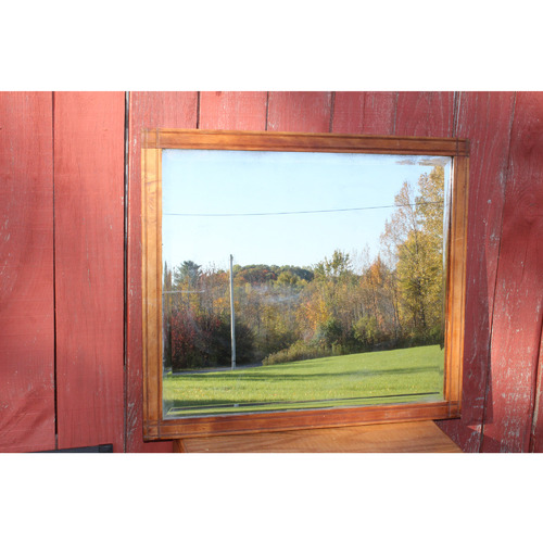 Very Nice 30.5" x 26.5" Rustic / Deco Style Wood Frame Mirror with Beveled Glass