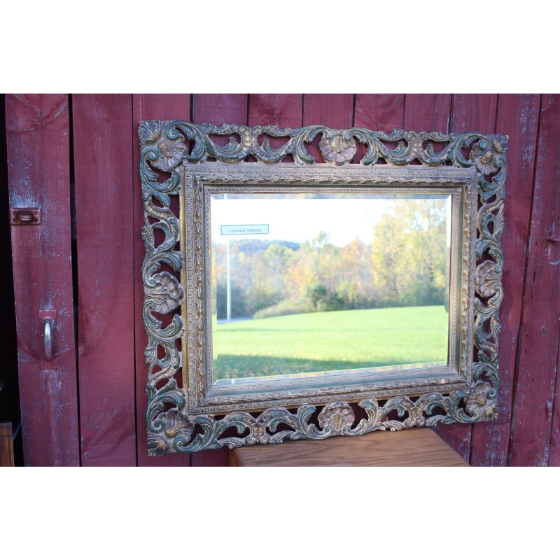 Very Ornate Labarge - Hand Carved 43.5" x 35" Mirror with Beveled Glass