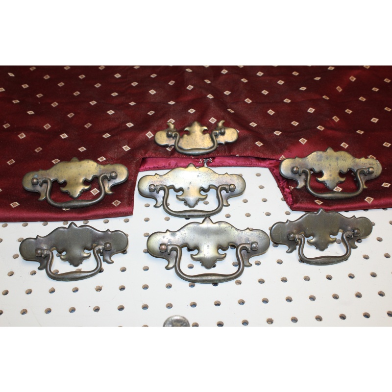 Lot of 7 Brass Chippendale Vintage Antique Hardware Drawer Pull Batwing