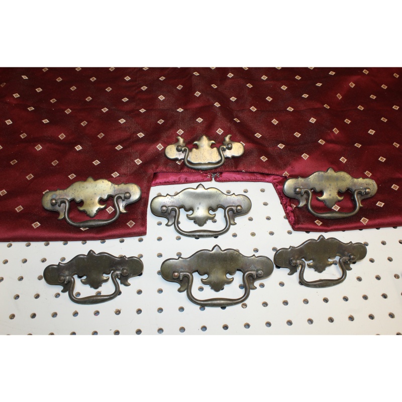 Lot of 7 Brass Chippendale Vintage Antique Hardware Drawer Pull Batwing