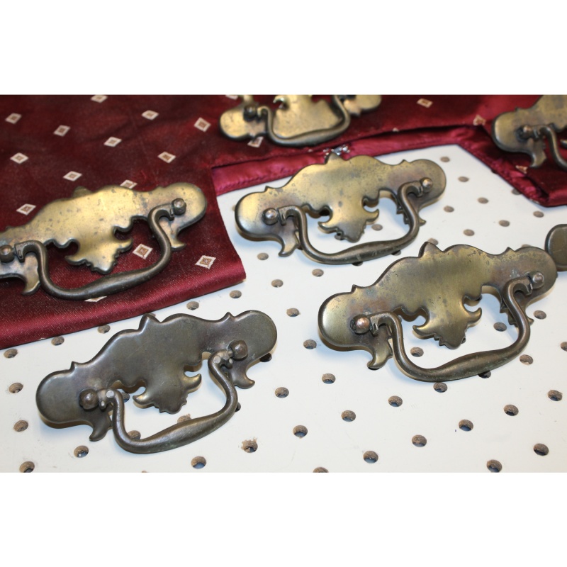 Lot of 7 Brass Chippendale Vintage Antique Hardware Drawer Pull Batwing