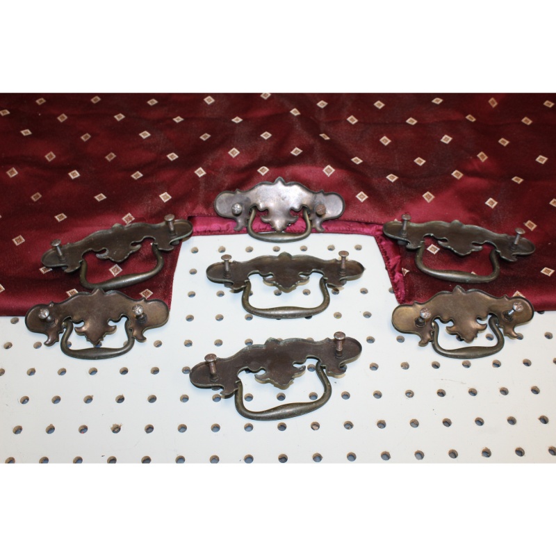 Lot of 7 Brass Chippendale Vintage Antique Hardware Drawer Pull Batwing