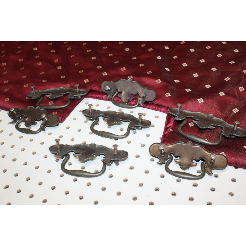Lot of 7 Brass Chippendale Vintage Antique Hardware Drawer Pull Batwing