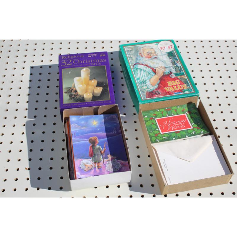 Two Small Boxes With Dozens Of Christmas Holiday Greeting Cards