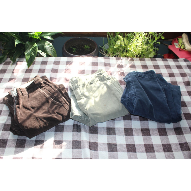 MENS 3 PAIR CORDEROY LL BEAN PANTS BLUE, TAN AND BROWN SIZE 32/33 