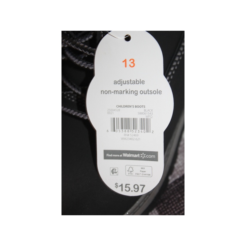 BOYS WONDER NATION BLACK WORK BOOTS SIZE 13