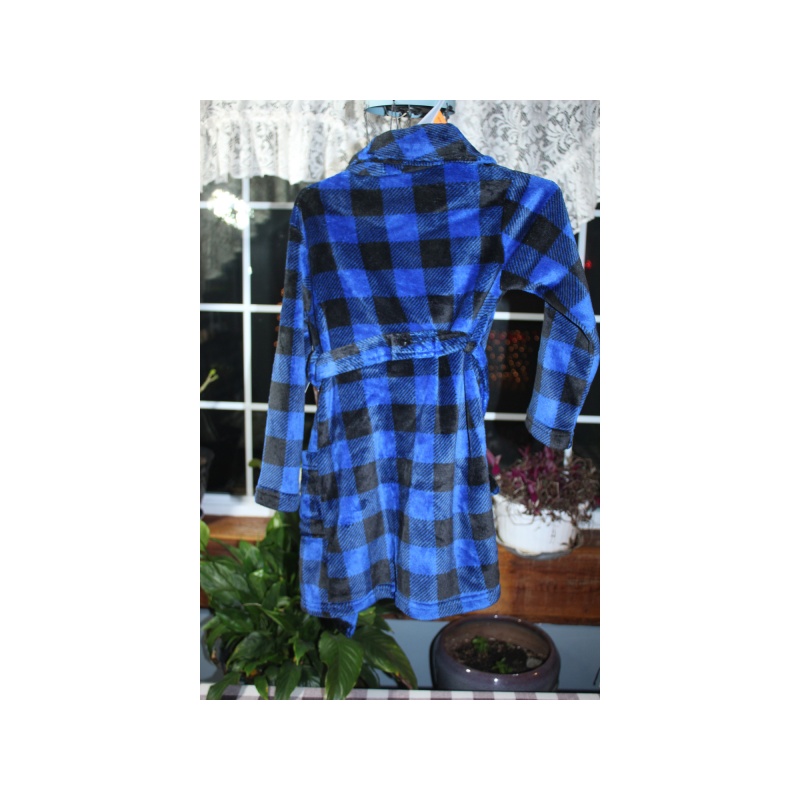 BOYS BLUE BLACK PLAID BATH ROBE NWT SIZE 4/5