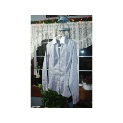 WOMANS EXPRESS GREY/BLACK POLKA DOT SHIRT SIZE SP