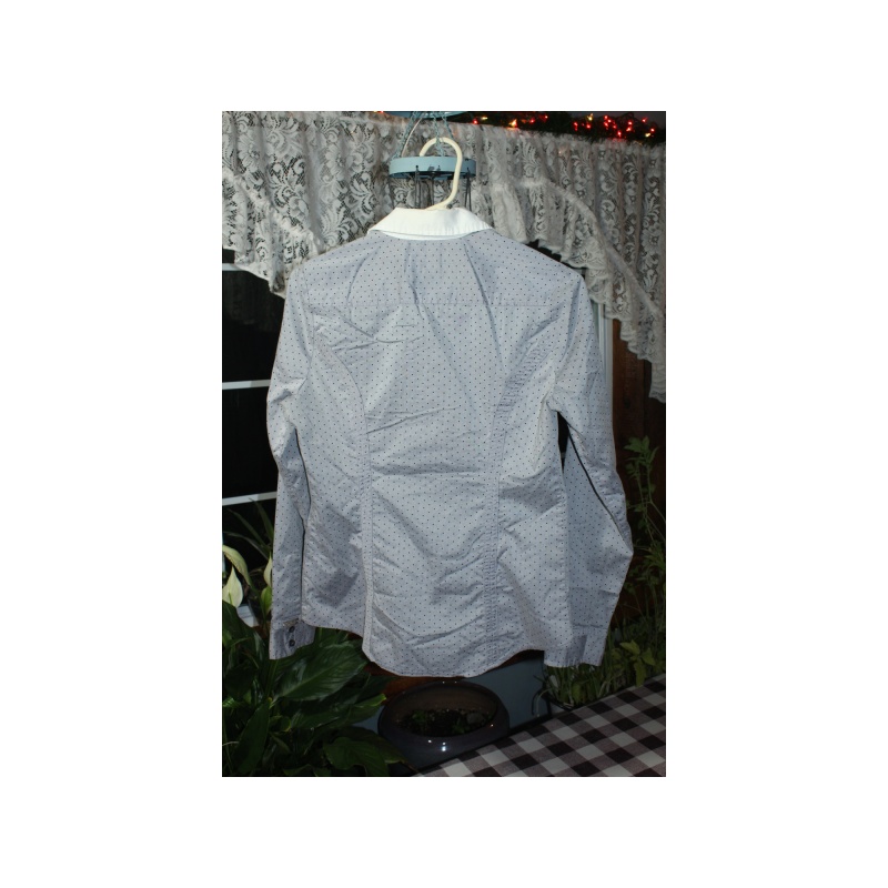 WOMANS EXPRESS GREY/BLACK POLKA DOT SHIRT SIZE SP