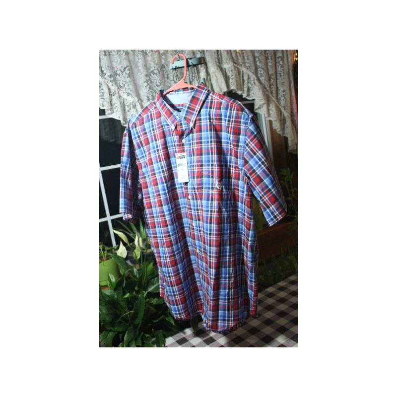 MENS CHAPS RED, WHIT . BLUE PLAID SHIRT NWT SIZE X LARGE
