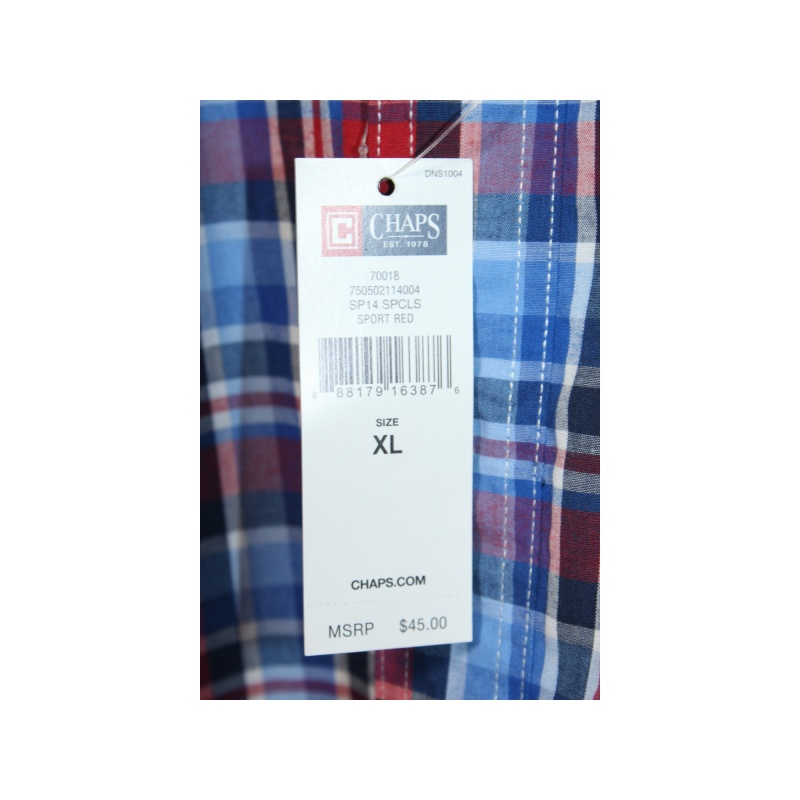MENS CHAPS RED, WHIT . BLUE PLAID SHIRT NWT SIZE X LARGE