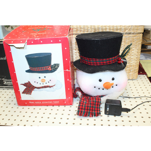 Vintage Fiber Optic Light-Up Snowman Head Christmas Winter Decor / Top Hat