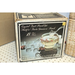 Vintage Jeannette Glass Crystal Fruit 8 Qt. Punch Bowl & 7 Cups - Model 2417-18