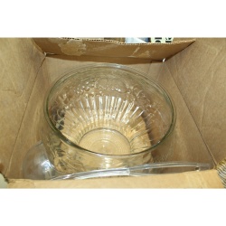 Vintage Jeannette Glass Crystal Fruit 8 Qt. Punch Bowl & 7 Cups - Model 2417-18