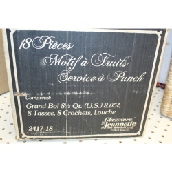 Vintage Jeannette Glass Crystal Fruit 8 Qt. Punch Bowl & 7 Cups - Model 2417-18