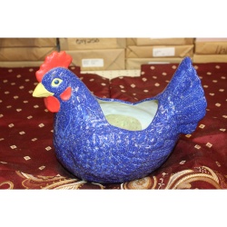 Blue Ceramic Chicken Rooster Planter