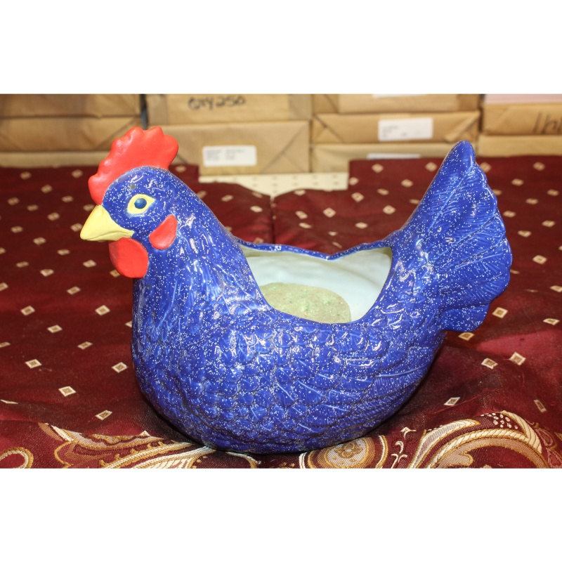 Blue Ceramic Chicken Rooster Planter