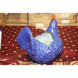 Blue Ceramic Chicken Rooster Planter