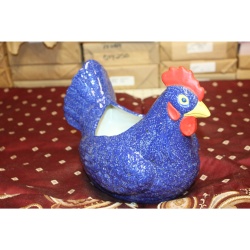 Blue Ceramic Chicken Rooster Planter